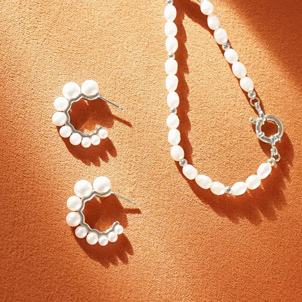 Daisy London Silver Chunky Pearl Hoop Earrings - MococoDaisy LondonBPE04_SLVEarrings