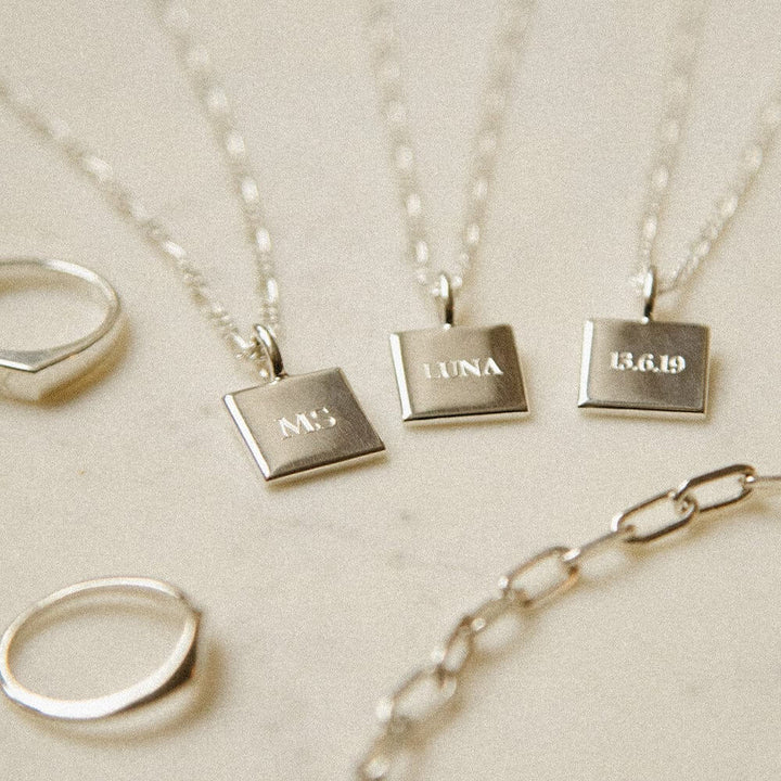 Daisy London Silver Engravable Square Pendant Necklace - MococoDaisy LondonEGN01_SLVCharms & Pendants