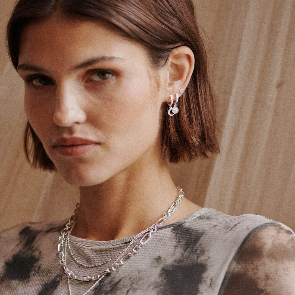 Daisy London Silver Estee Lalonde Luna Huggie Charm Earrings - MococoDaisy London2ELE22_SLVEarrings