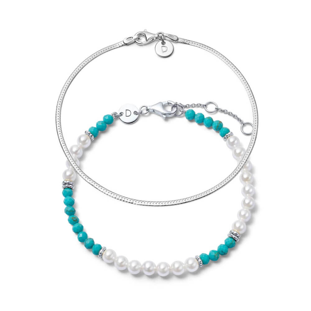 Daisy London Silver Fine Pearl & Turquoise Bracelet Stack - MococoDaisy LondonGSET131_SLVBracelets