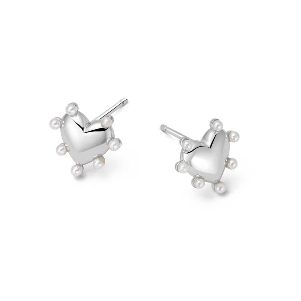 Daisy London Silver Heart Pearl Stud Earrings - MococoDaisy LondonHTE02_SLVEarrings