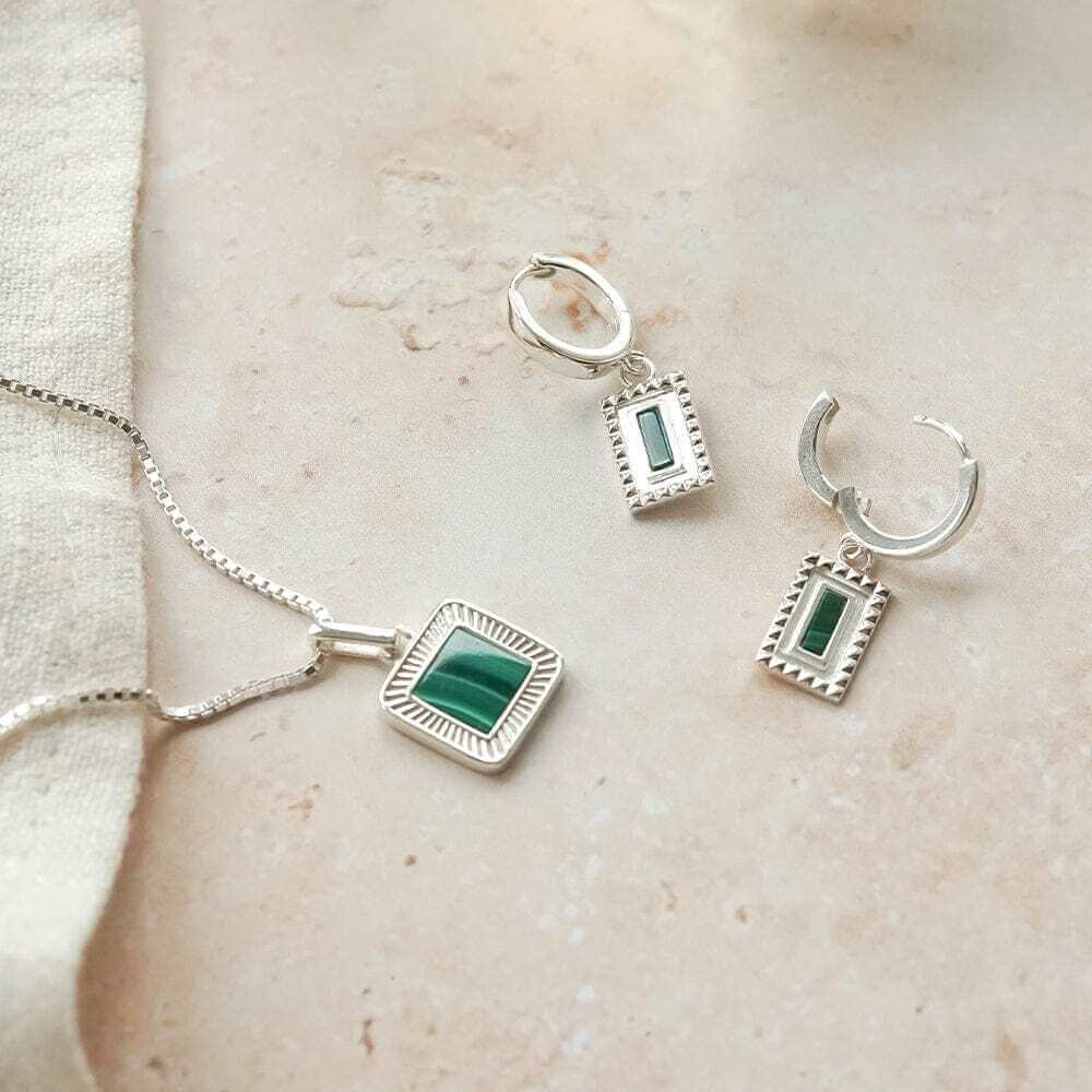 Daisy London Silver Malachite Palm Square Necklace - MococoDaisy LondonWN08_SLVNecklaces