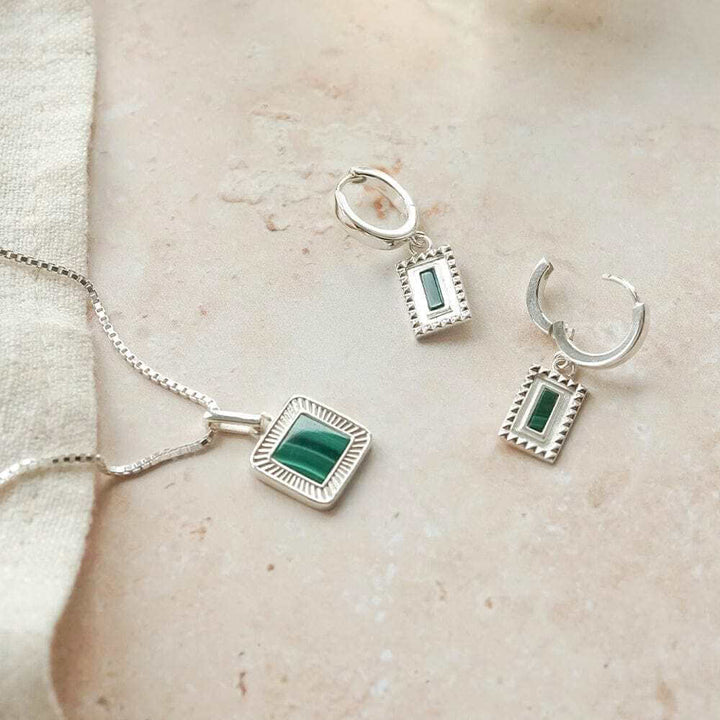 Daisy London Silver Malachite Palm Square Necklace - MococoDaisy LondonWN08_SLVNecklaces