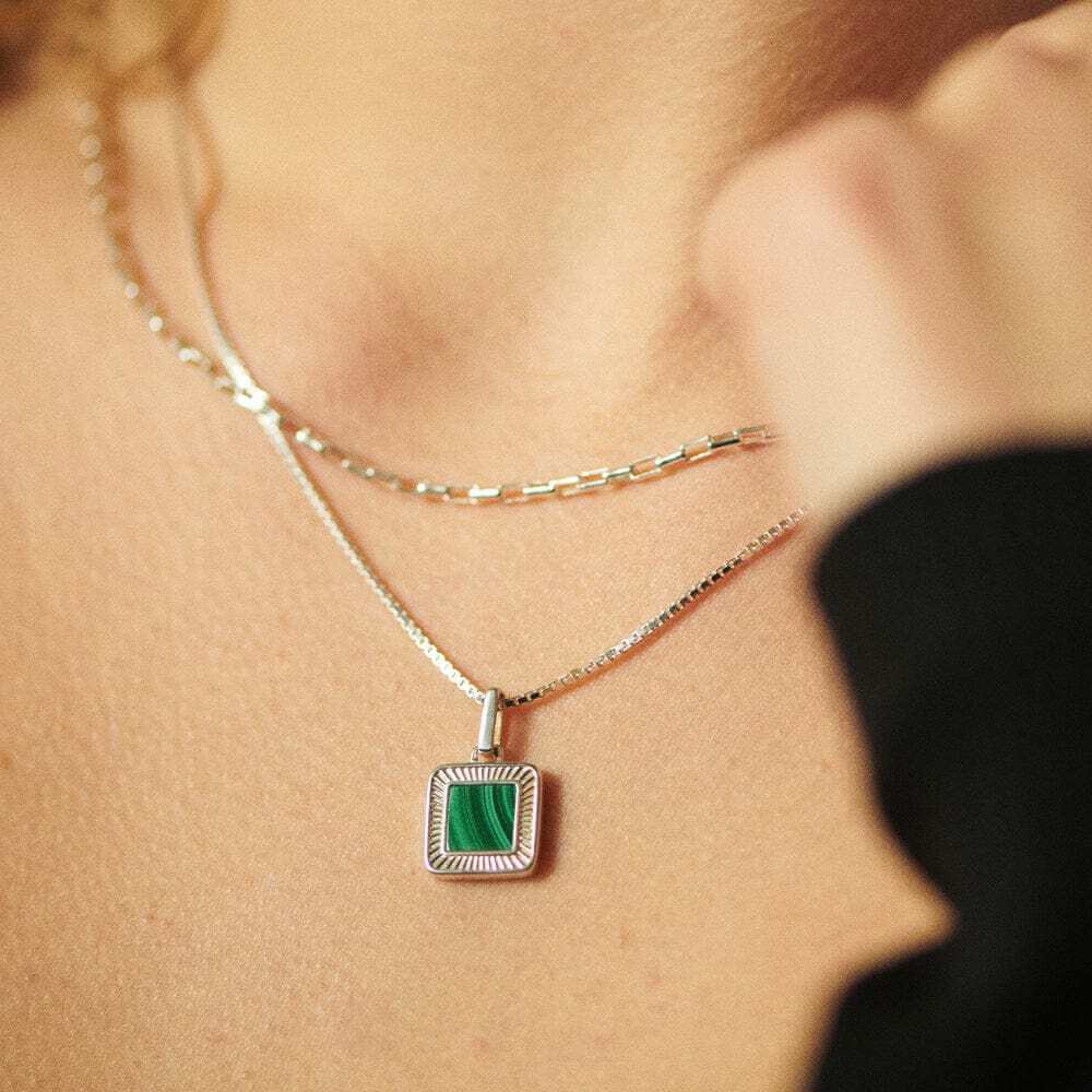 Daisy London Silver Malachite Palm Square Necklace - MococoDaisy LondonWN08_SLVNecklaces