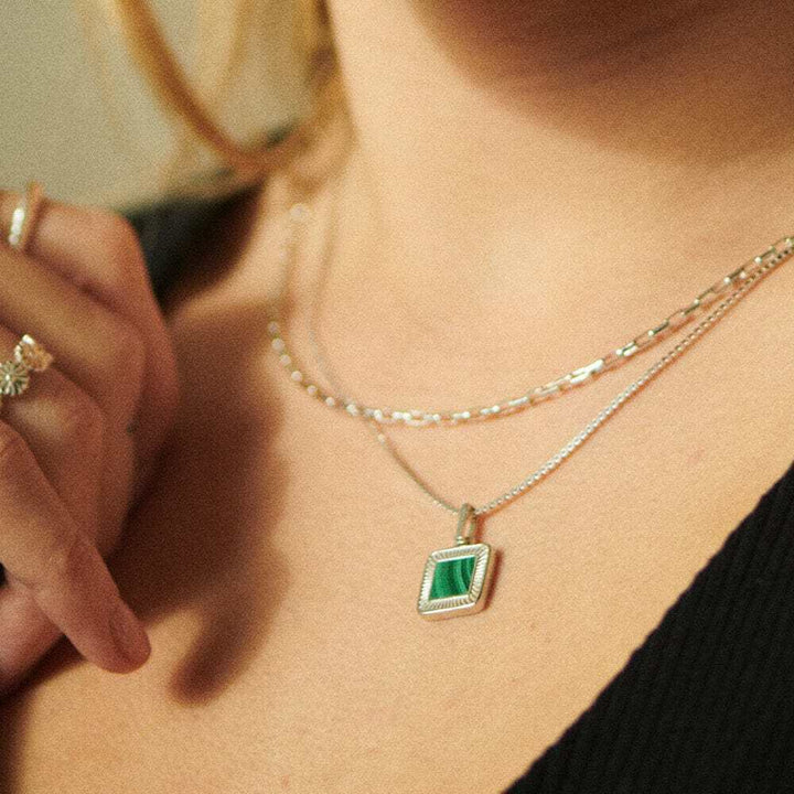 Daisy London Silver Malachite Palm Square Necklace - MococoDaisy LondonWN08_SLVNecklaces