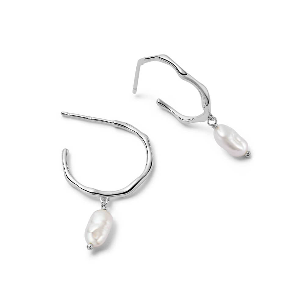 Daisy London Silver Organic Hoop Pearl Drop Earrings - MococoDaisy LondonSE12_SLVEarrings