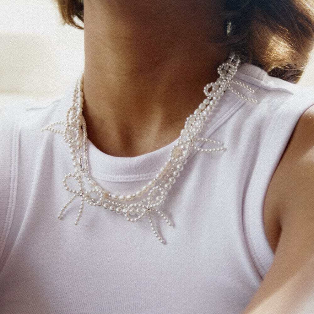 Daisy London Silver Pearl Bow Station Necklace - MococoDaisy LondonBPN03_SLVNecklaces