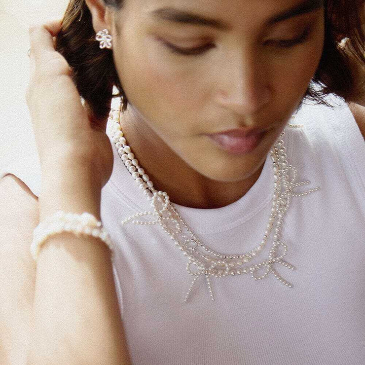 Daisy London Silver Pearl Bow Station Necklace - MococoDaisy LondonBPN03_SLVNecklaces