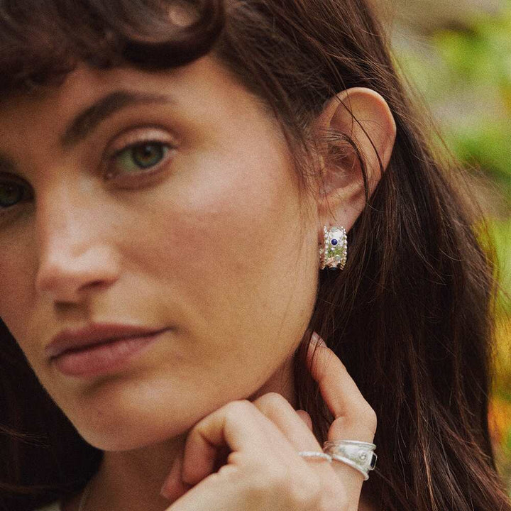 Daisy London Silver Plate Amulet Stone Hoop Earrings Additional Image - 3