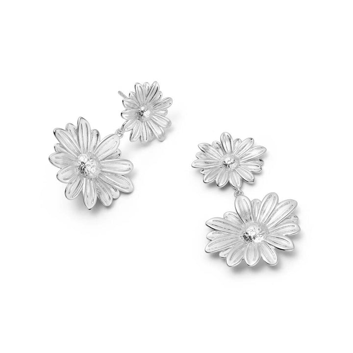 Daisy London Silver Plate Double Daisy Flower Earrings