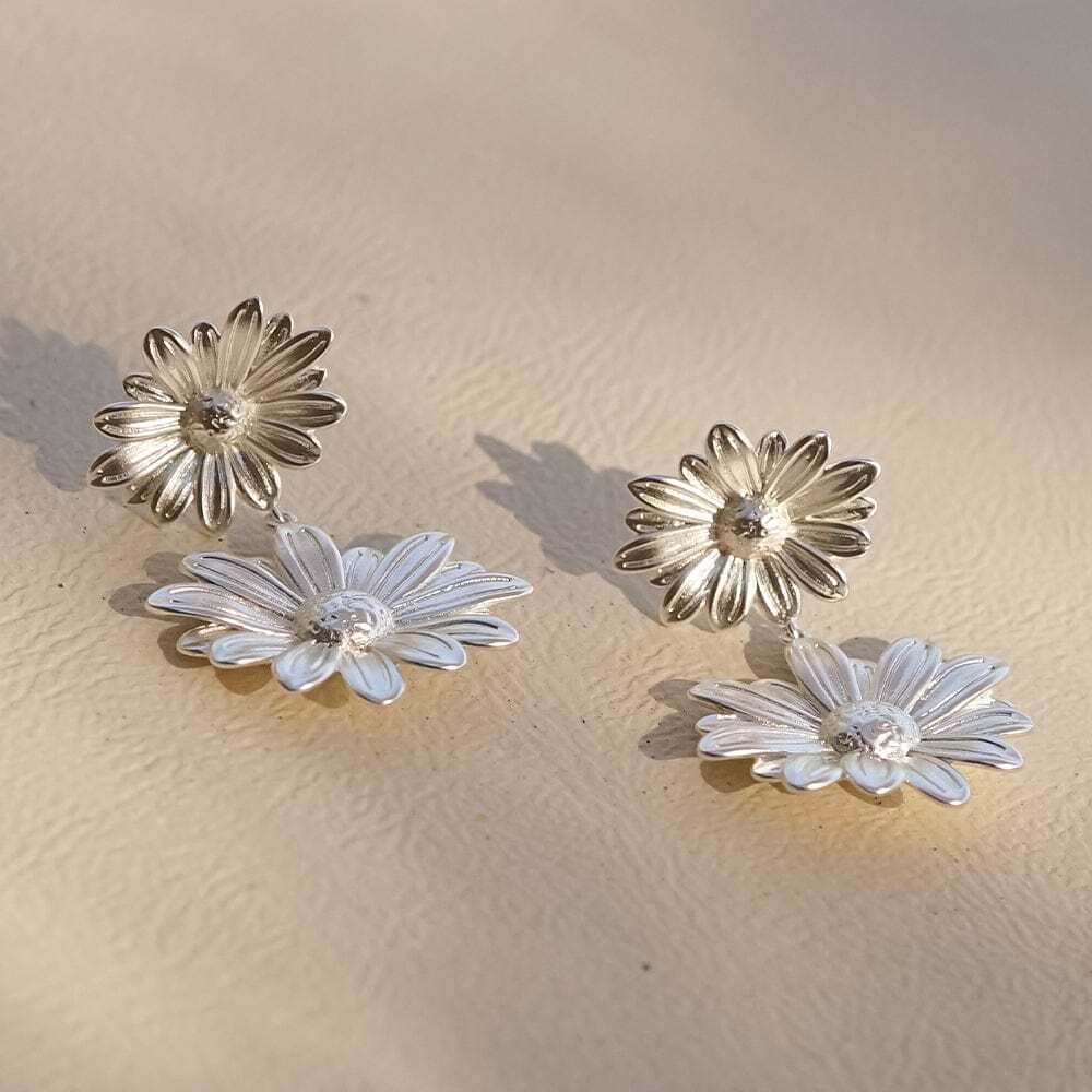 Daisy London Silver Plate Double Daisy Flower Earrings Additional Image - 1