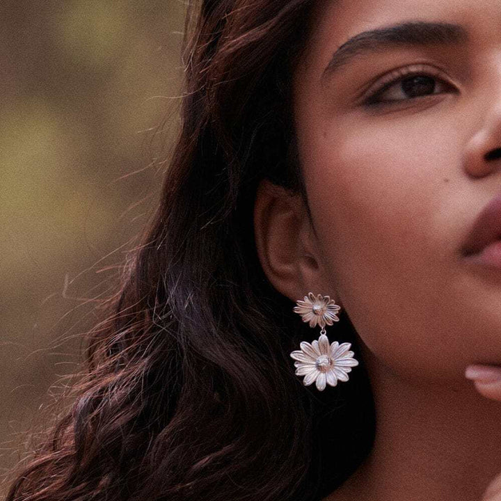Daisy London Silver Plate Double Daisy Flower Earrings Additional Image - 4