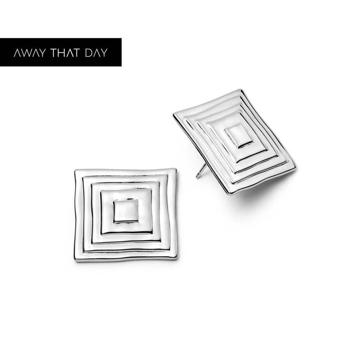 Daisy London Silver Plate Oversized Strata Square Studs Earrings
