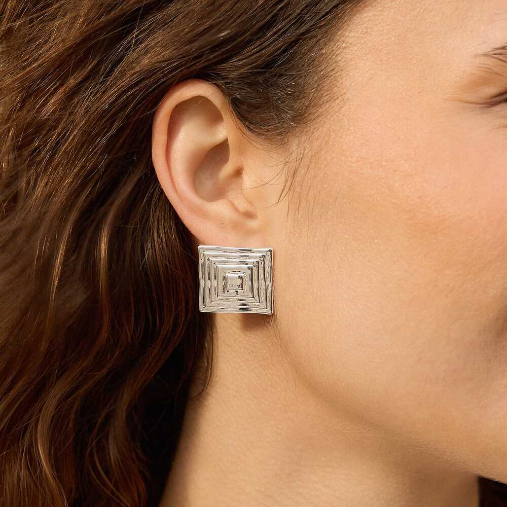 Daisy London Silver Plate Oversized Strata Square Studs Earrings Additional Image - 1