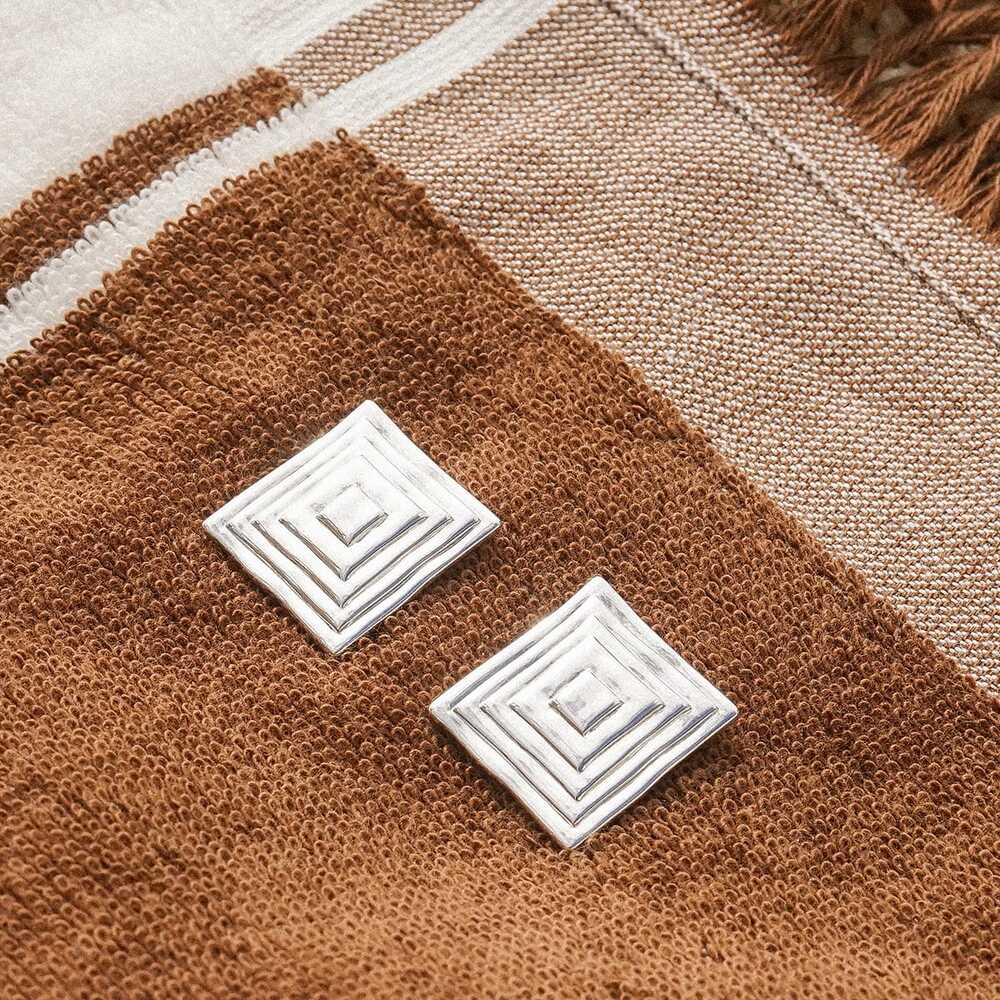 Daisy London Silver Plate Oversized Strata Square Studs Earrings Additional Image - 2