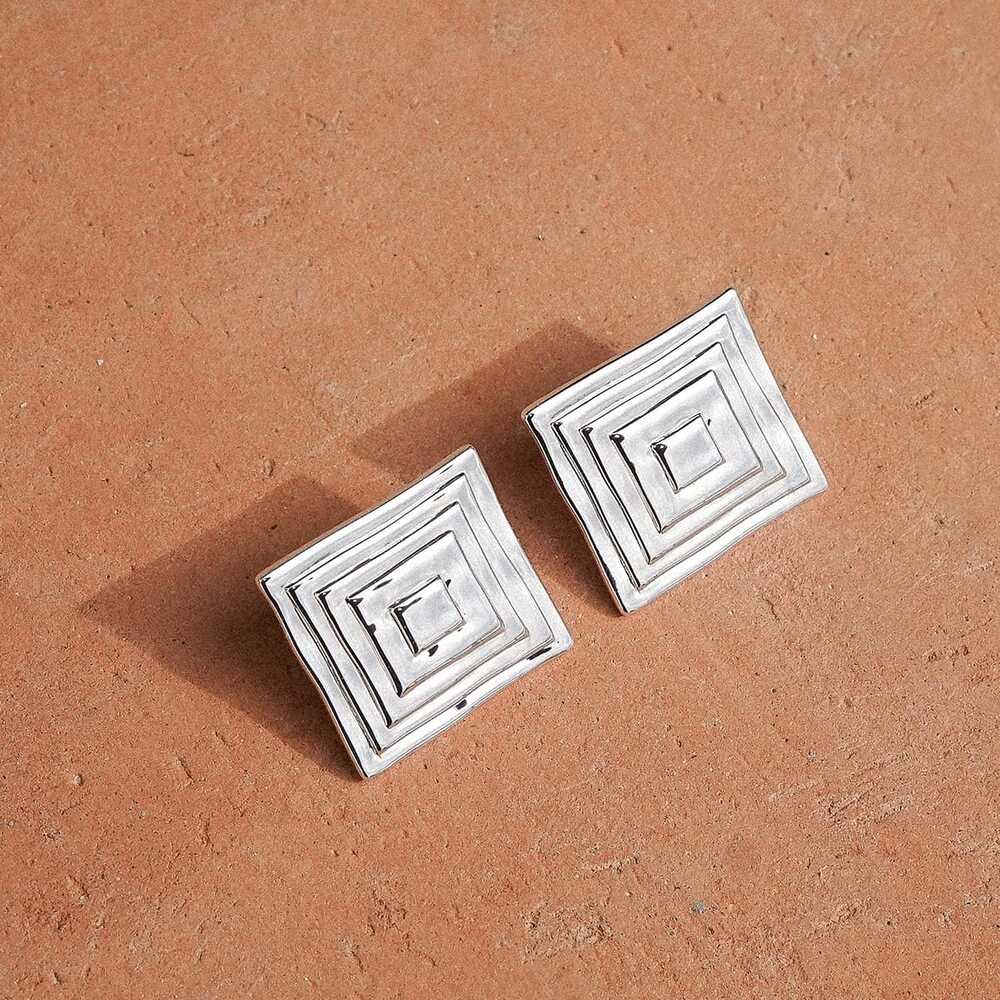 Daisy London Silver Plate Oversized Strata Square Studs Earrings Additional Image - 4