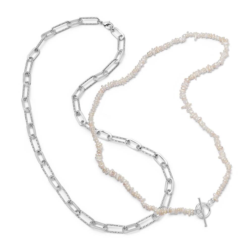 Daisy London Silver Plate Polly Beach Pearl And Paperclip Necklace Layering Set