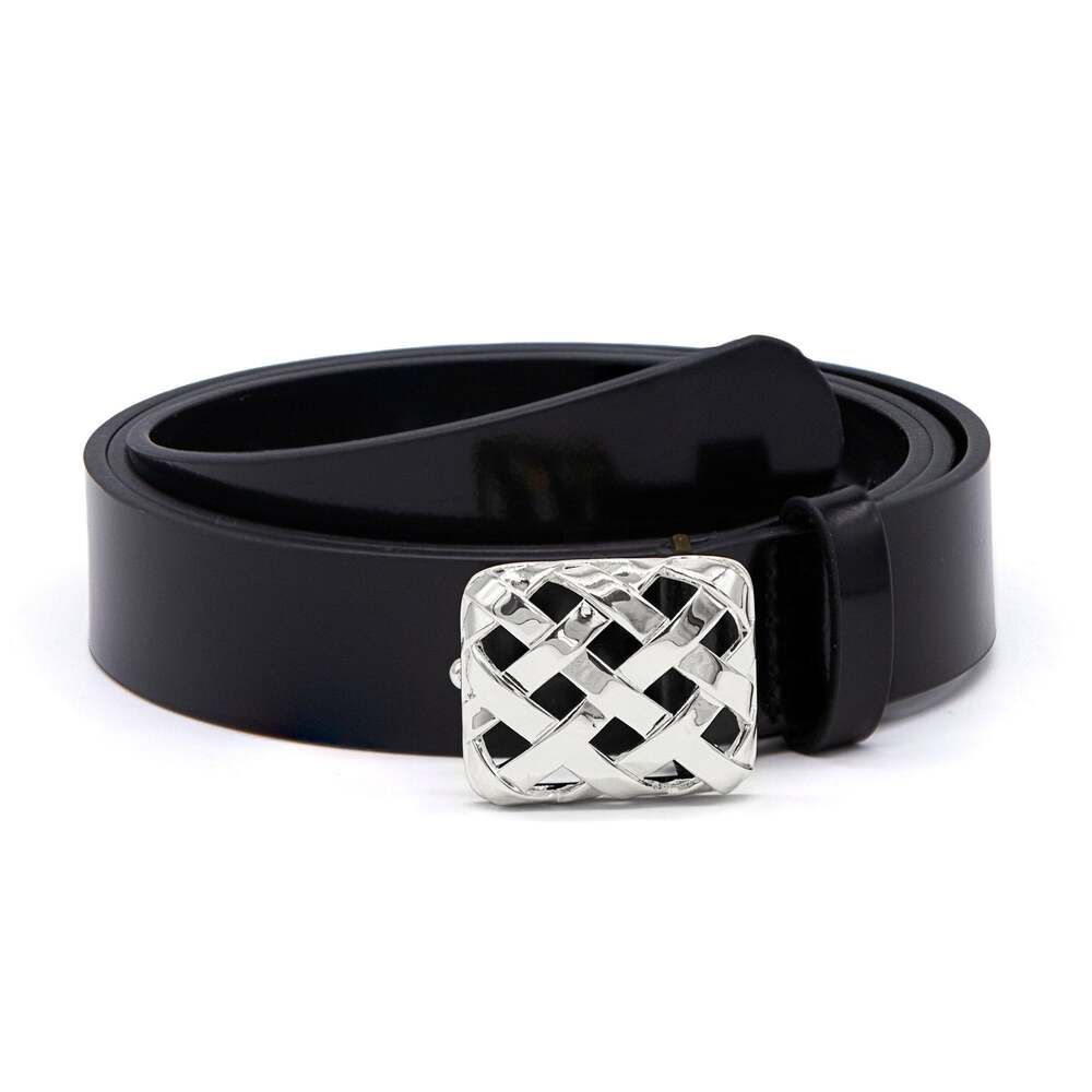 Daisy London Silver Plate Polly Black Leather Belt