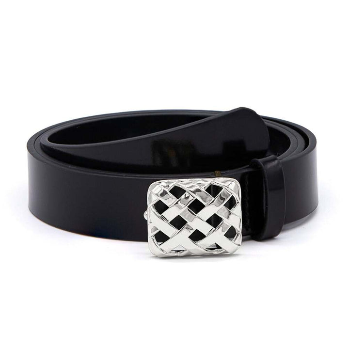 Daisy London Silver Plate Polly Black Leather Belt