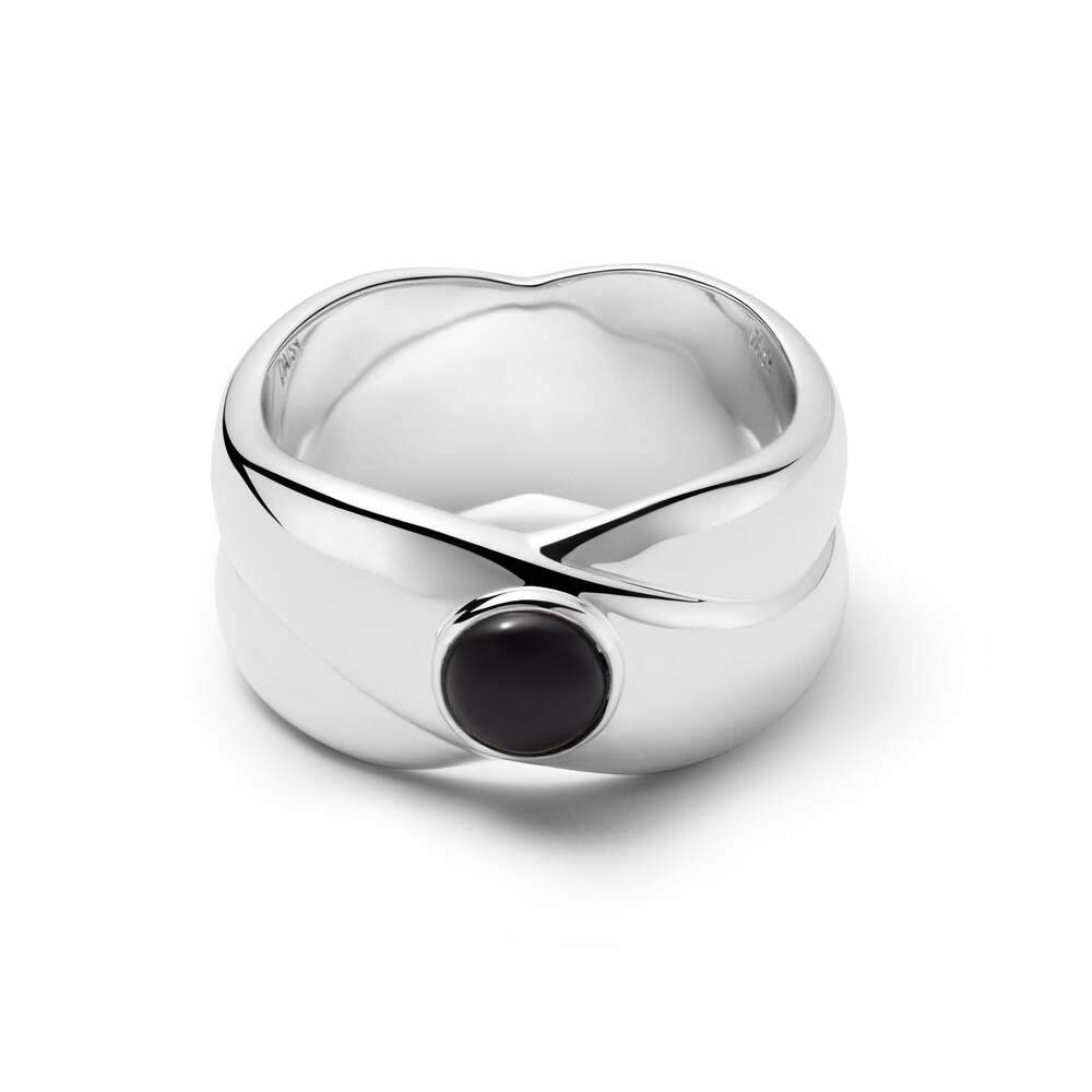 Daisy London Silver Plate Polly Black Onyx Chunky Band Ring