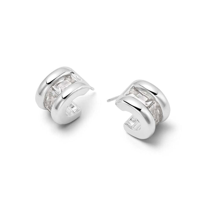 Daisy London Silver Plate Polly Crystal Hoop Earrings