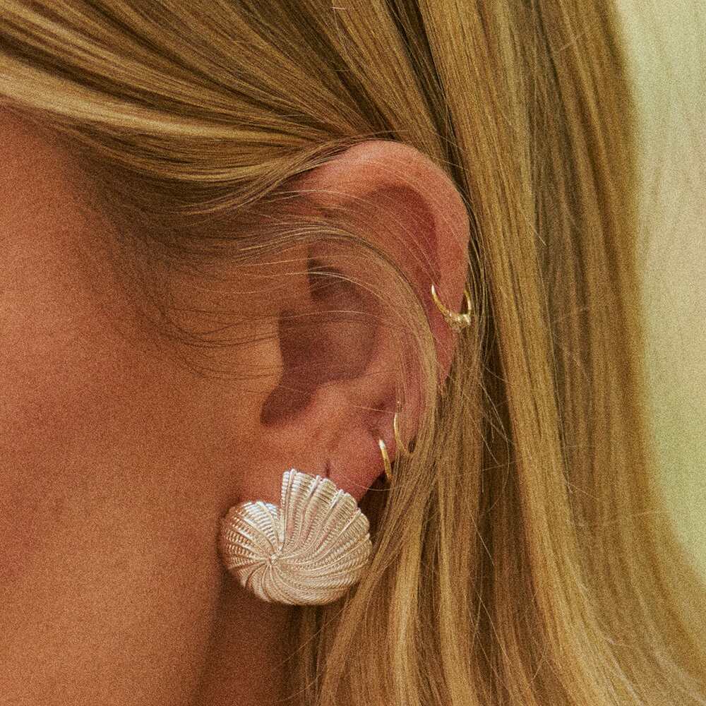 Daisy London Silver Plate Polly Oversized Shell Stud Earrings Additional Image - 1