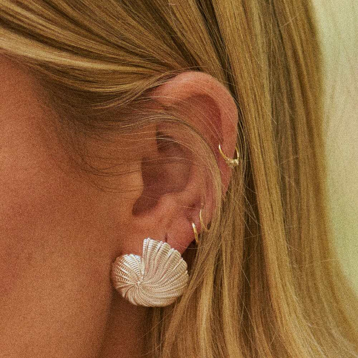 Daisy London Silver Plate Polly Oversized Shell Stud Earrings Additional Image - 1