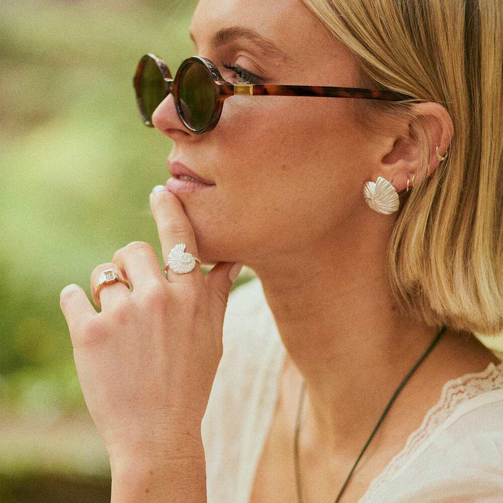 Daisy London Silver Plate Polly Oversized Shell Stud Earrings Additional Image - 3