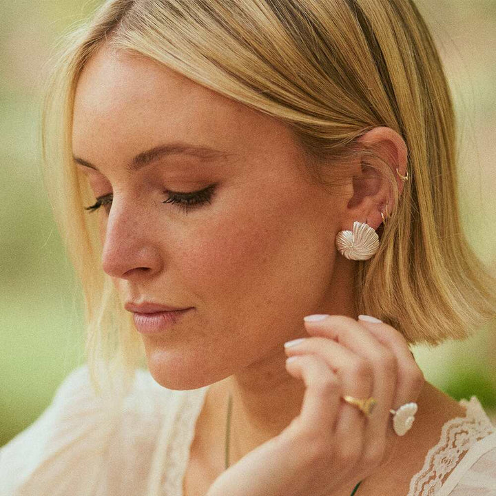 Daisy London Silver Plate Polly Oversized Shell Stud Earrings Additional Image - 5