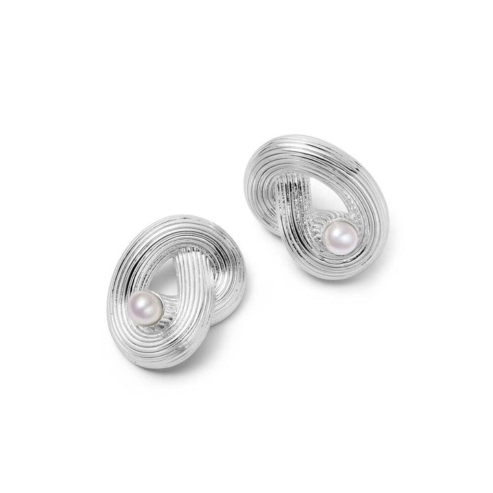 Daisy London Silver Plate Polly Ties The Knot Pearl Stud Earrings