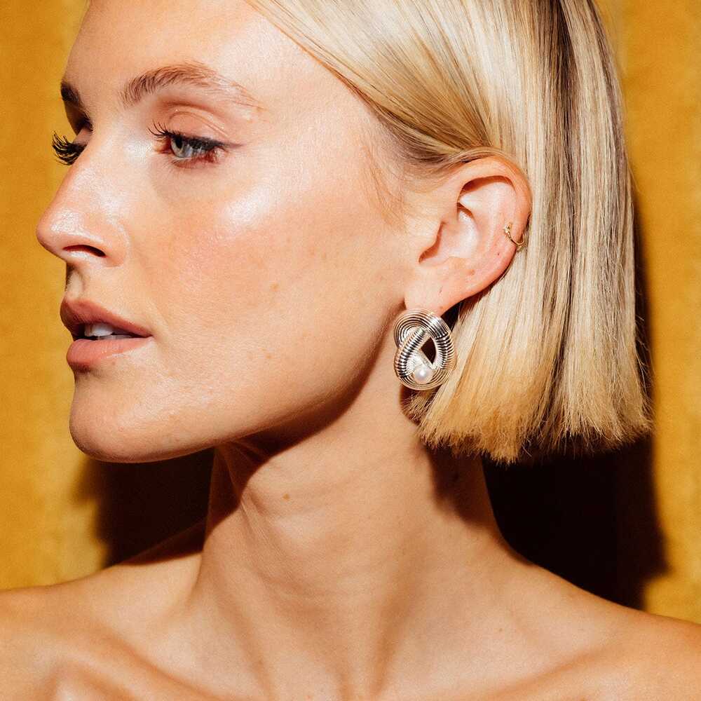 Daisy London Silver Plate Polly Ties The Knot Pearl Stud Earrings Additional Image - 1