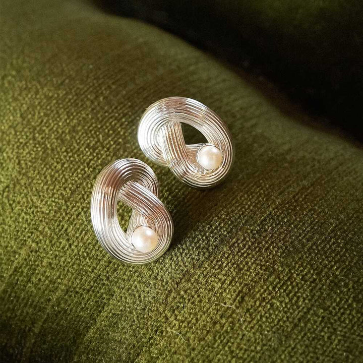 Daisy London Silver Plate Polly Ties The Knot Pearl Stud Earrings Additional Image - 2