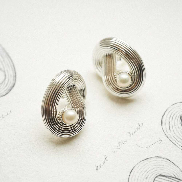 Daisy London Silver Plate Polly Ties The Knot Pearl Stud Earrings Additional Image - 4