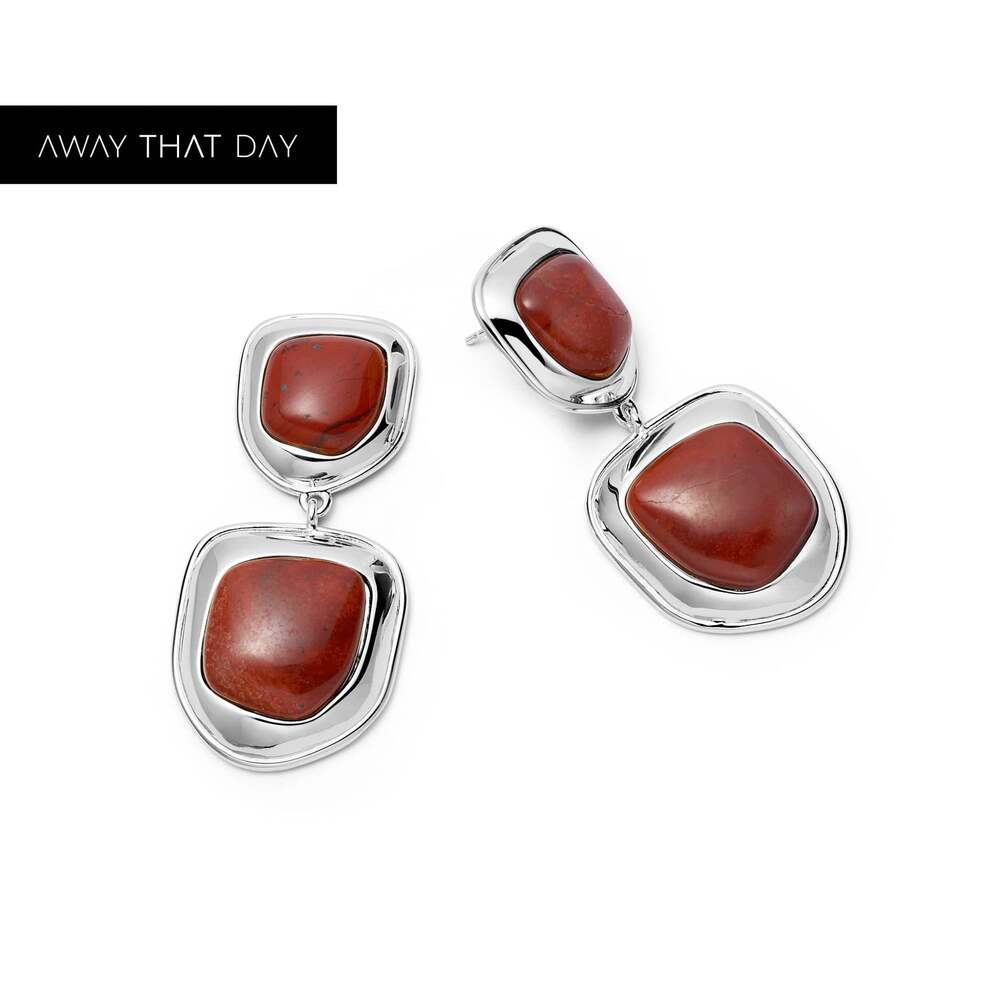 Daisy London Silver Plate Red Jasper Organic Double Drop Earrings