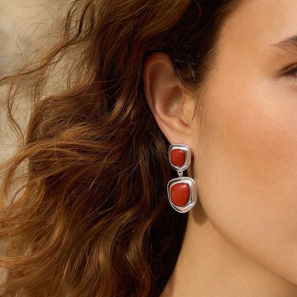 Daisy London Silver Plate Red Jasper Organic Double Drop Earrings Additional Image - 1