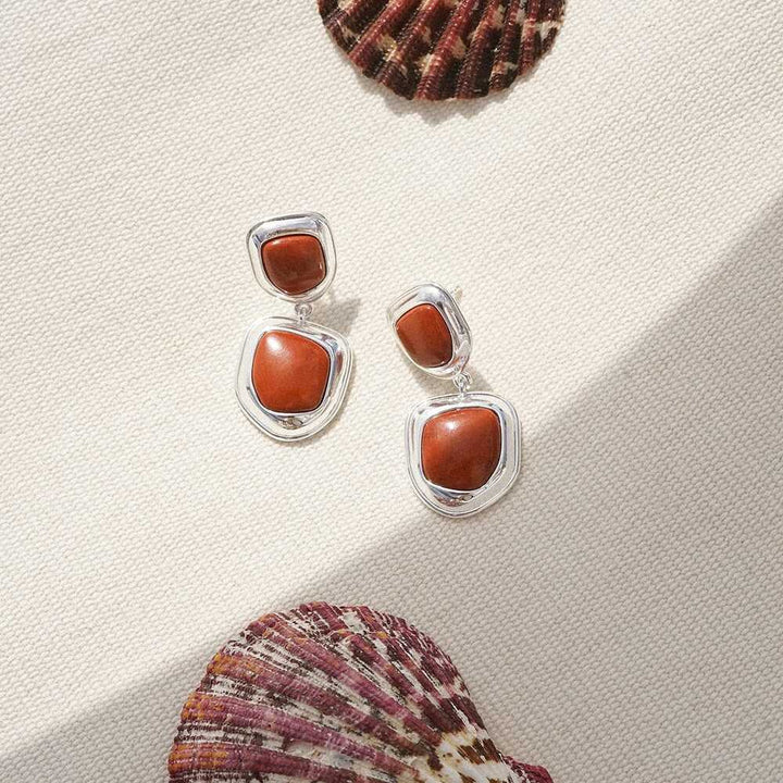 Daisy London Silver Plate Red Jasper Organic Double Drop Earrings Additional Image - 2