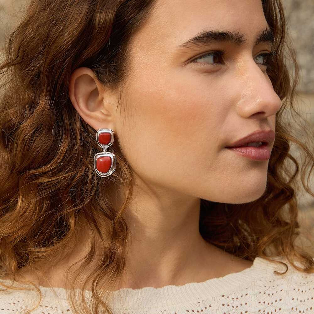 Daisy London Silver Plate Red Jasper Organic Double Drop Earrings Additional Image - 3