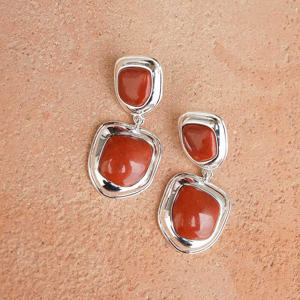 Daisy London Silver Plate Red Jasper Organic Double Drop Earrings Additional Image - 4