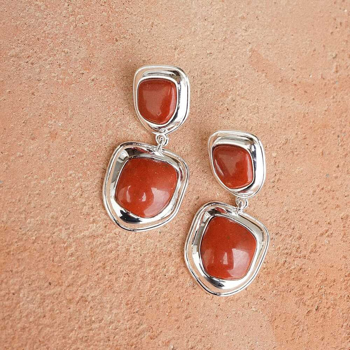 Daisy London Silver Plate Red Jasper Organic Double Drop Earrings Additional Image - 4