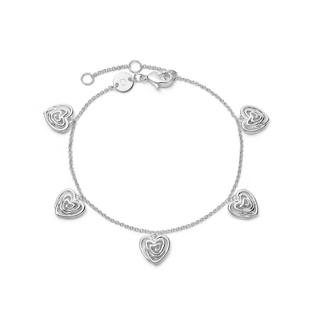 Daisy London Silver Plate Scribble Heart Charm Bracelet