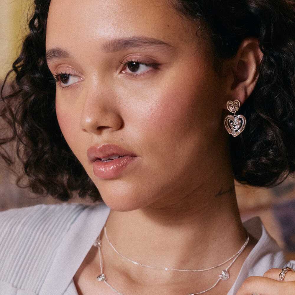 Daisy London Silver Plate Scribble Heart Drop Earrings Additional Image - 1