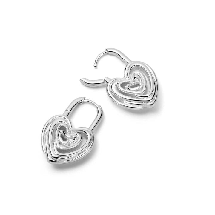 Daisy London Silver Plate Scribble Heart Lock Drop Earrings