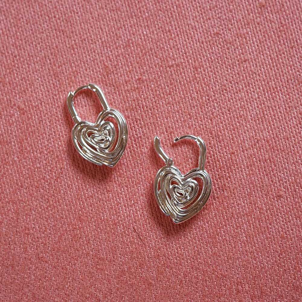Daisy London Silver Plate Scribble Heart Lock Drop Earrings Additional Image - 1