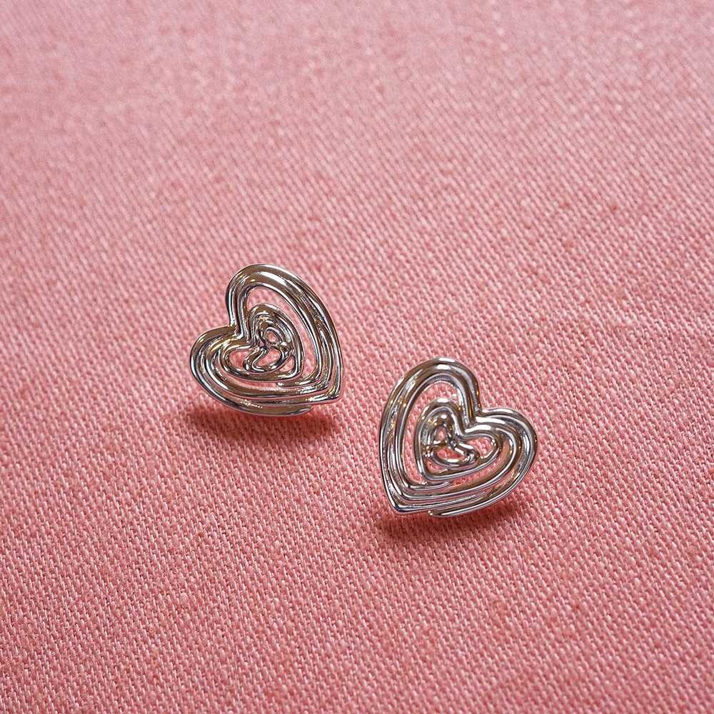 Daisy London Silver Plate Scribble Heart Stud Earrings Additional Image - 1