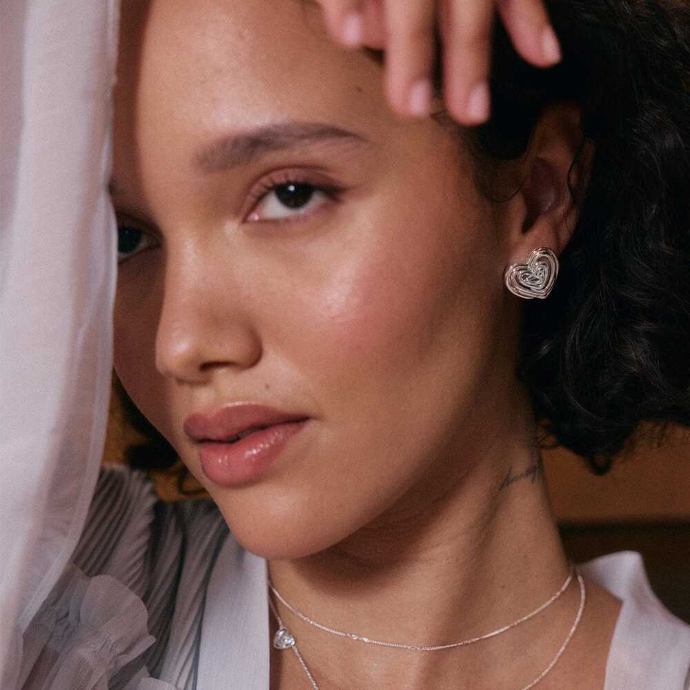 Daisy London Silver Plate Scribble Heart Stud Earrings Additional Image - 4