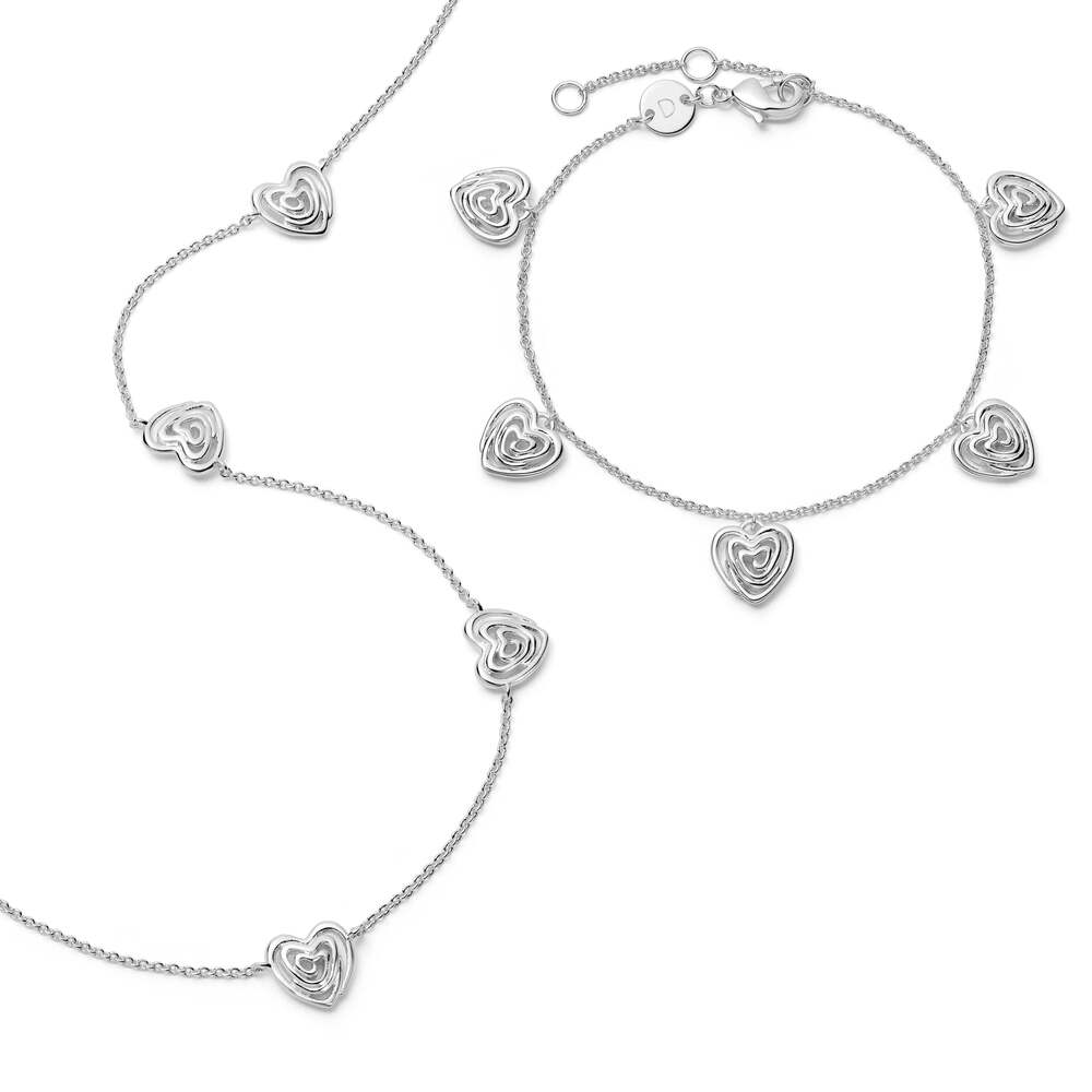 Daisy London Silver Plate Scribble Hearts Charm Layering Set