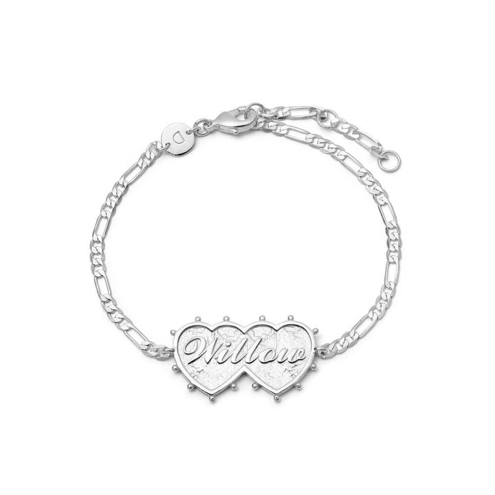 Daisy London Silver Plate Shrimps Double Heart Personalised Bracelet