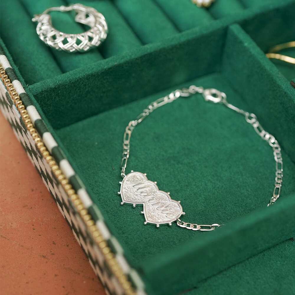 Daisy London Silver Plate Shrimps Double Heart Personalised Bracelet Additional Image - 1