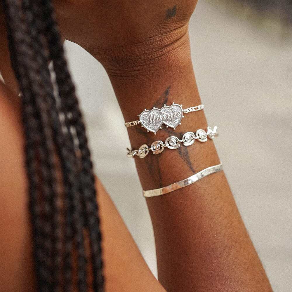 Daisy London Silver Plate Shrimps Double Heart Personalised Bracelet Additional Image - 2