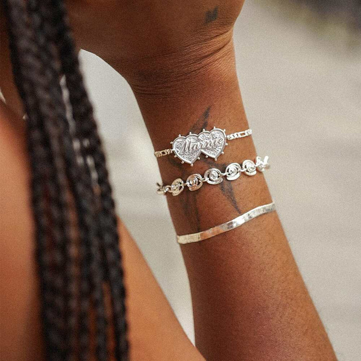 Daisy London Silver Plate Shrimps Double Heart Personalised Bracelet Additional Image - 2